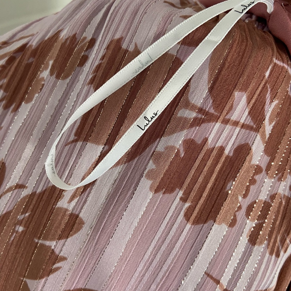 Lulus Floral Ruffle Full Length Spring Dress In Soft Pink and Brown Size S - Picture 7 of 10